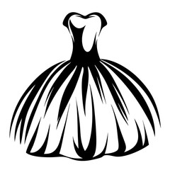 Elegant black and white silhouette drawing of a party dress or gown