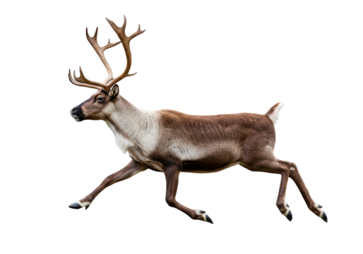 Isolated Reindeer Running on White Background