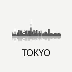 Obraz premium Tokyo, Japan Skyline Silhouette – Iconic Cityscape in Black and White