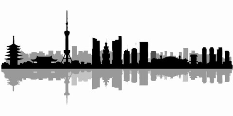 Tokyo, Japan Skyline Silhouette &ndash; Iconic Cityscape in Black and White