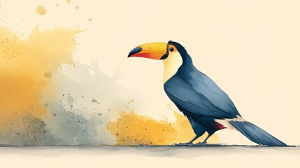 Naklejka premium Colorful Toucan Watercolor Painting Tropical Bird Art Print Exotic Wildlife Illustration