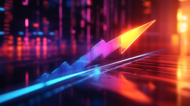 Abstract Neon Arrow Graph Showing Upward Trend