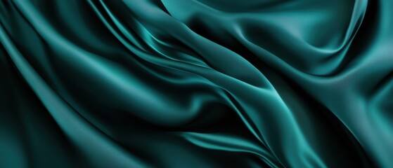 Fototapeta premium Silk fabric texture in deep teal color with flowing waves, ideal for fashion design, textile background, elegant decor, and creative projects.