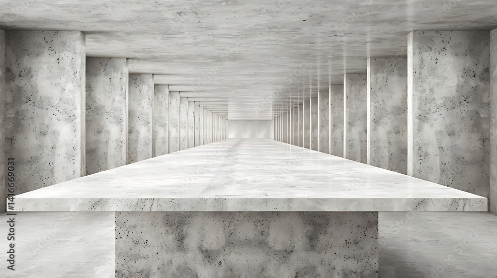 Poster endless perspective of minimalist concrete structure with a platform