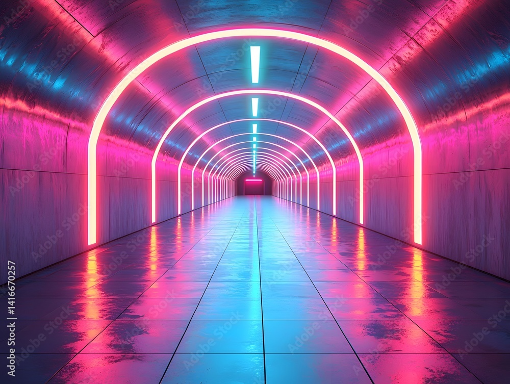 Canvas Prints a symmetrical neon tunnel with teal and magenta lines converging to the center