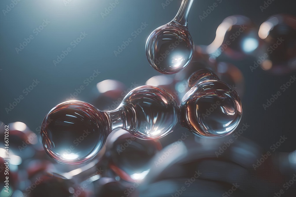 Poster abstract representation of molecular structures in a futuristic environment.