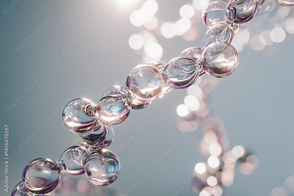 Poster abstract representation of molecular structure with shimmering bubbles and light.