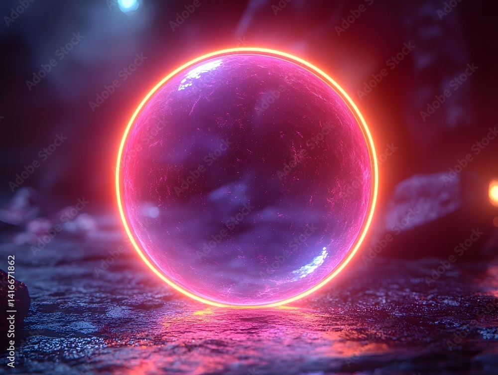 Canvas Prints glowing neon orb suspended in a vibrant gradient backdrop