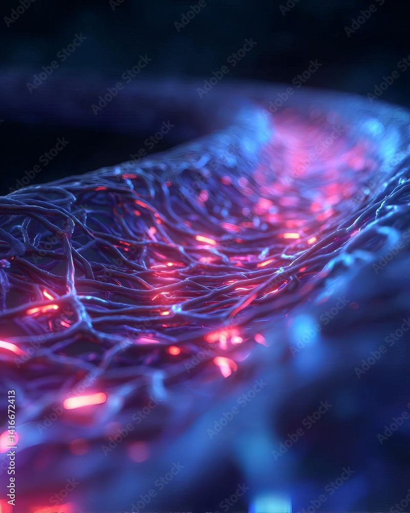 Aufkleber abstract representation of neurons with glowing connections in a dark environment.