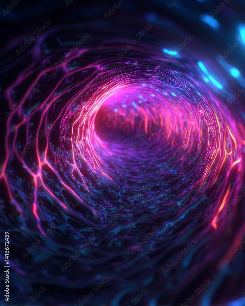 Poster abstract tunnel with glowing neon lights, creating a mesmerizing digital atmosphere.