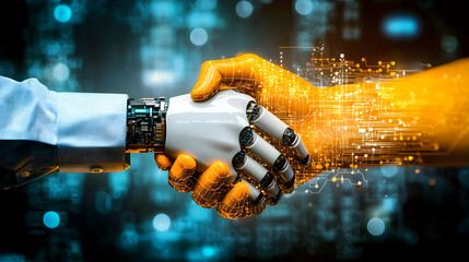 assistant serving coffee in a tech startup office, with an airbrushed abstract background representing the integration of AI in everyday life 