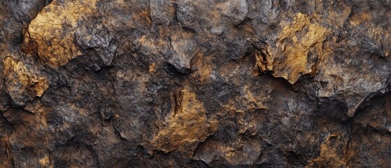 Rocky texture background with dark and golden hues for creative design, abstract art, or natural landscape projects in high resolution.