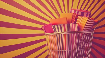 experience black friday abundance: capture the thrill of a shopping cart overflowing with discounts in a vibrant retail setting - perfect for your sports interior poster!