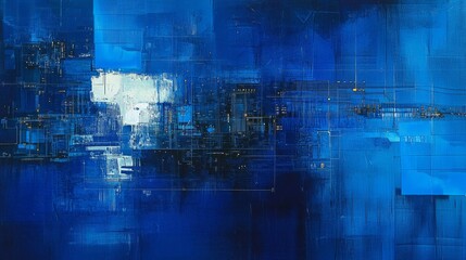 Obraz premium Abstract Blue Textured Painting with Geometric Shapes