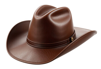 Brown leather cowboy hat, Western style headwear, Traditional country fashion, isolated on a transparent background
