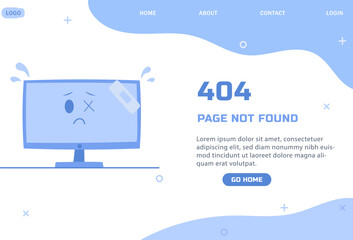 404 Error Page – Flat Illustration of Sad Computer and Lost Web Page Banner Template