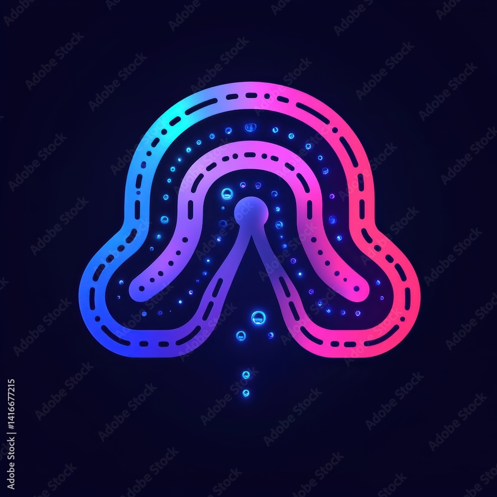 Poster futuristic neural network concept with gradient colors and glowing bubbles