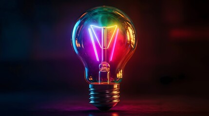 Illuminated Idea: A radiant light bulb shines vibrantly, its filaments glowing with spectrum colors, symbolizing innovation, creative thought, and the spark of a brilliant idea.