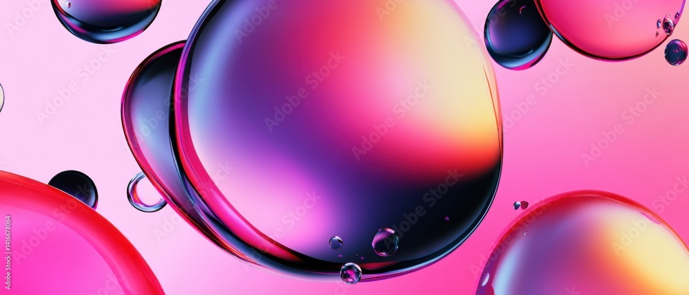 Aufkleber abstract background of vibrant pink and purple gradient bubbles with liquid texture, creating a mode