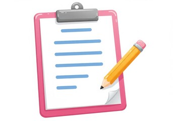 Clipboard with pencil and lines on white background