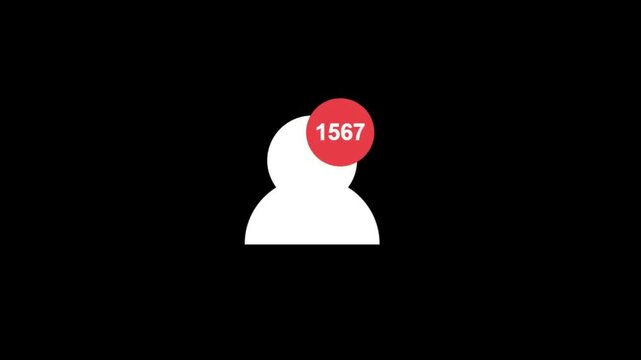 Friend Request Counter Animation Isolated Black Background | social media Animation  of notification followers and friend request icon