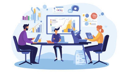 Collaborative Teamwork in Modern Office with Technology and Charts for Strategy Development