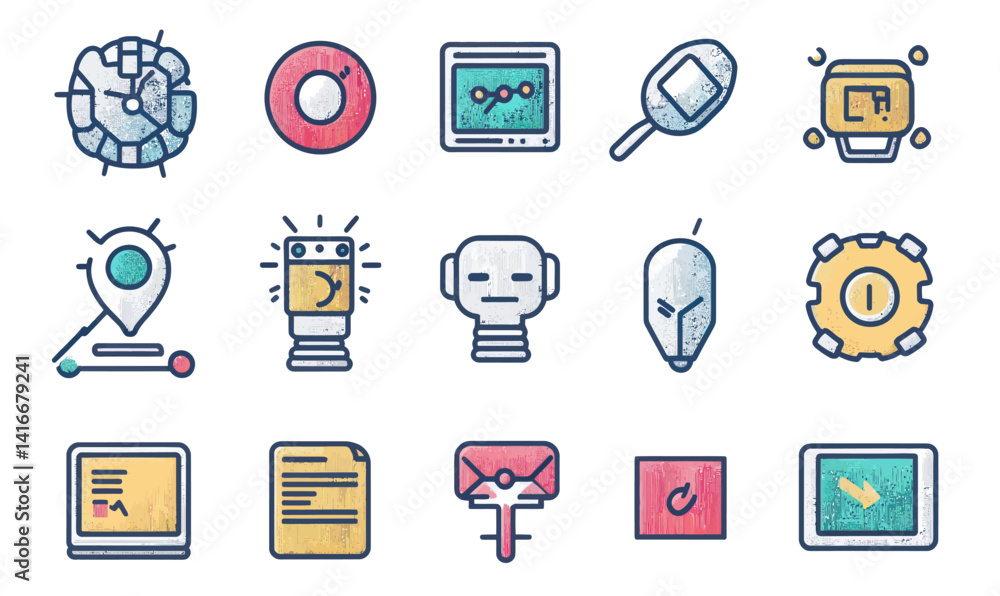 Poster comprehensive ai line icon set in flat minimalist style for tech projects