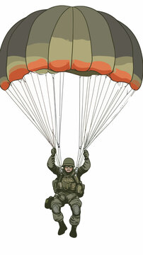 Airborne Soldier Parachuting in Minimalist Flat Art Vector Style Military Illustration