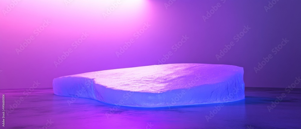 Poster abstract platform illuminated with neon purple and blue light for product display or presentation mo