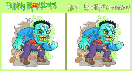 scary monster, illustration game, find five differences