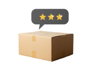 Isolated Cardboard Box with Three Star Rating Bubble Above