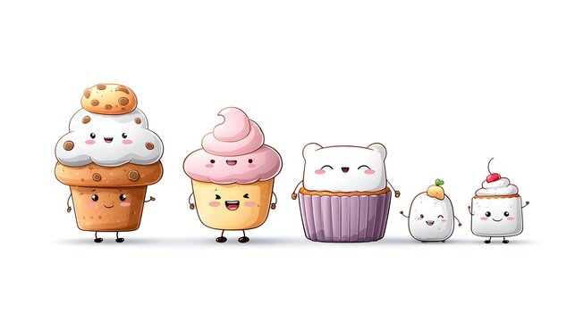Cupcake family celebration isolated white background cartoon fun joyful concept