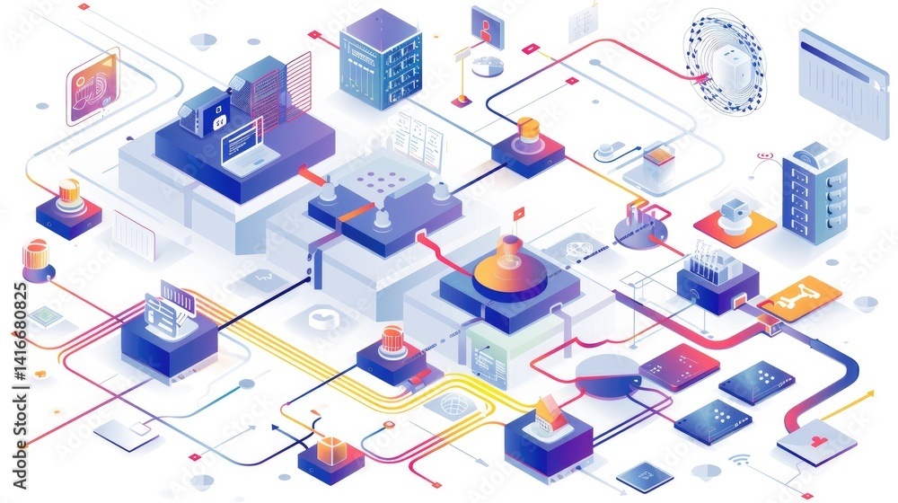 Poster explore a vibrant digital workflow and data visualization concept, showcasing modern technology and 