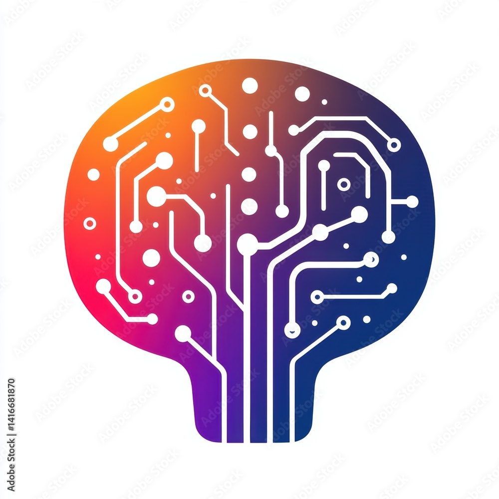 Poster ai brain circuit technology with vibrant gradient - conceptual innovation and creative tech symbolis