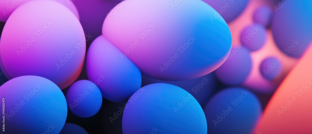 Poster abstract 3d spheres with vibrant gradient colors, modern background with geometric shapes and playfu