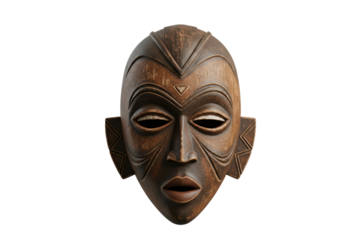 Isolated Carved African Tribal Mask with Geometric Designs