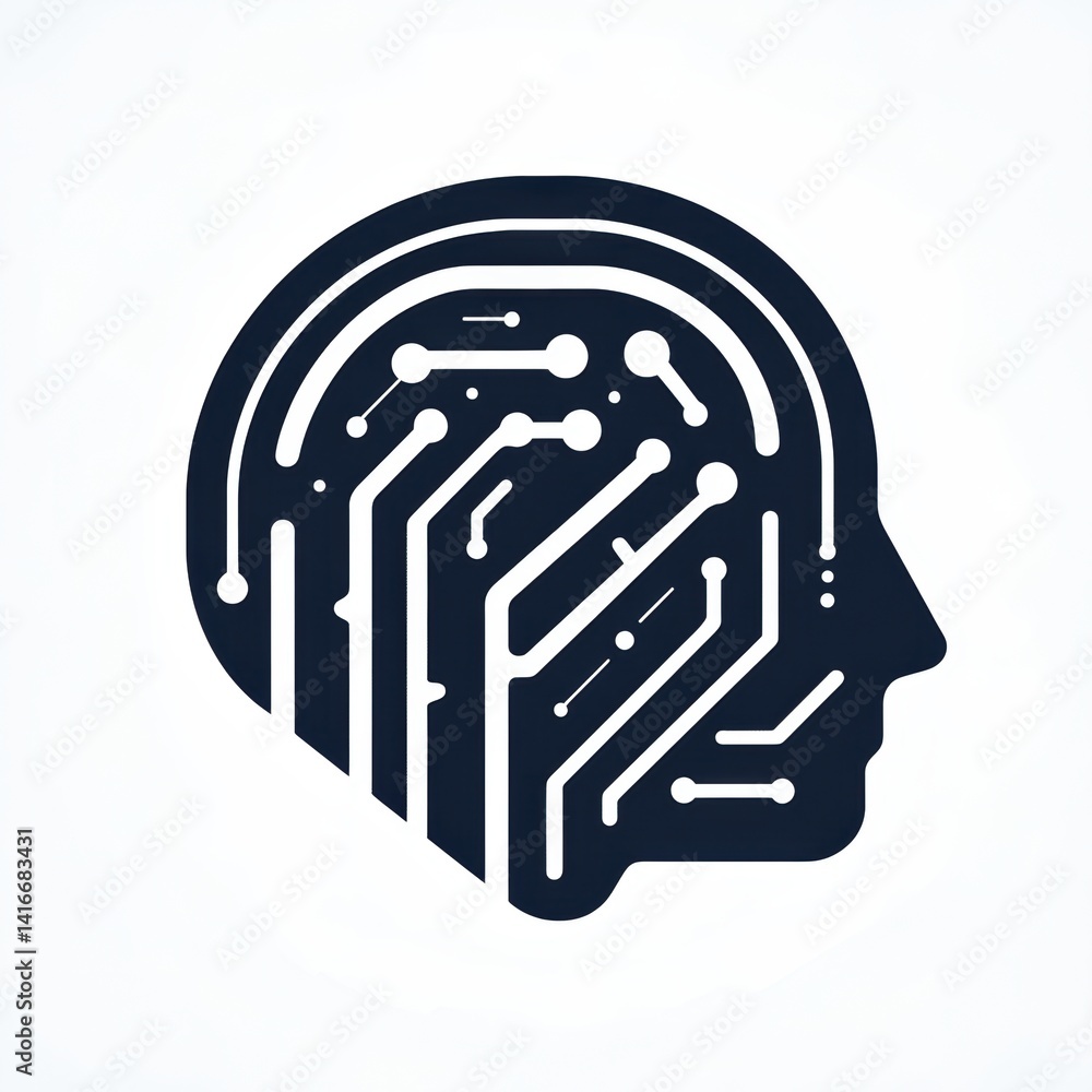 Poster artificial intelligence logo concept with circuit board brain shape for technology and innovation