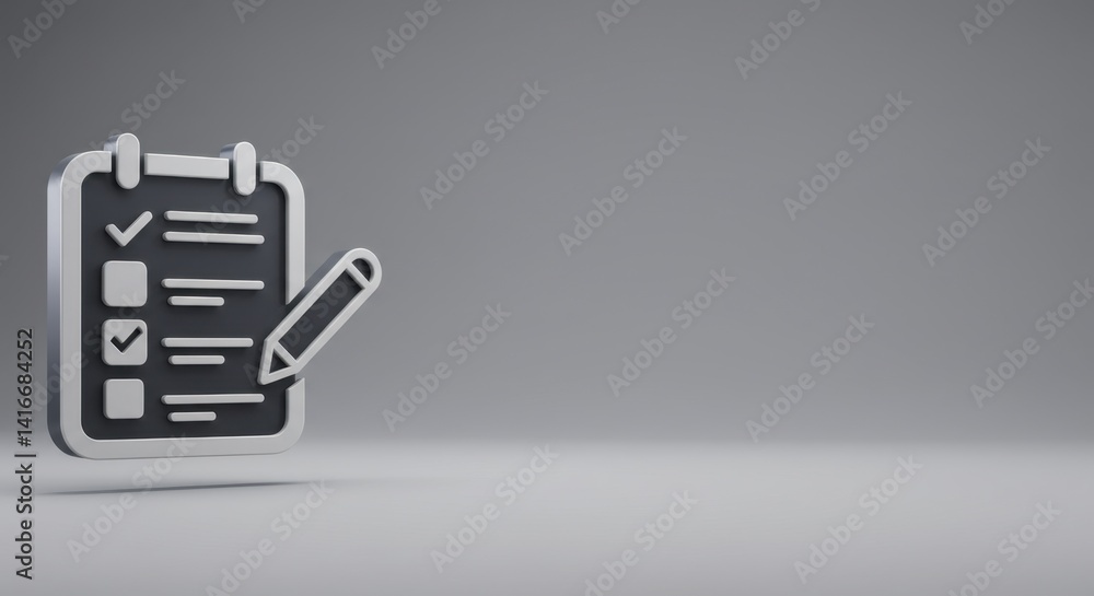 Poster 3d render of checklist icon silver and black design productivity organization task management