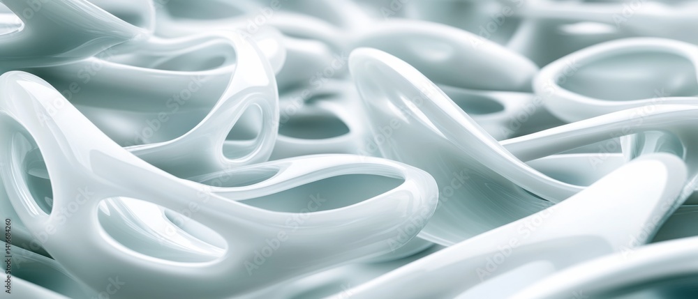 Aufkleber abstract white glossy organic shapes background, 3d rendering of smooth curves and flowing forms for