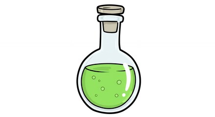 Cartoon laboratory flask with green liquid