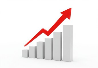 Red arrow and bar graph going up on white background