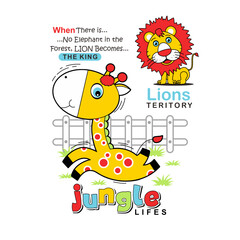Fototapeta premium giraffe and lion ,animal cartoon vector illustration