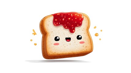 Cute toast slice with jam smiling illustration cartoon bright whimsical