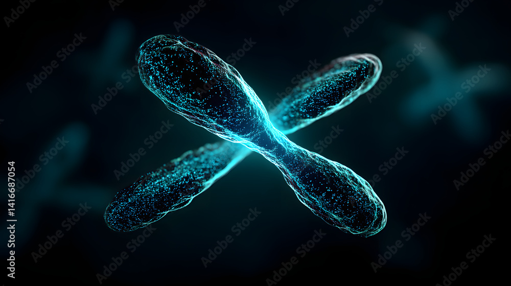 Aufkleber an intricate digital representation of a dna double helix illuminated with glowing blue particles.