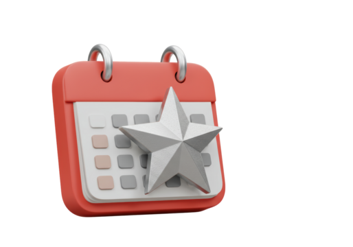 Isolated Calendar with Silver Star on Red Background