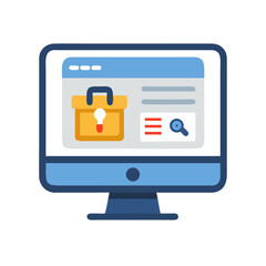 Desktop Monitor with Product Icon Representing Online Shopping and Product Display