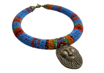 Isolated African Tribal Beaded Necklace with Pendant