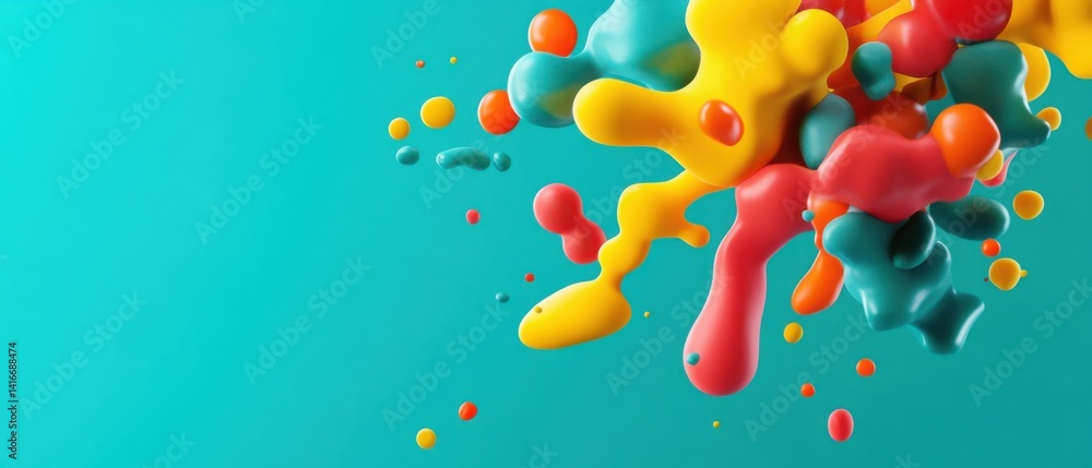 Aufkleber vibrant abstract background with colorful liquid blobs and splashes on a turquoise backdrop concept 
