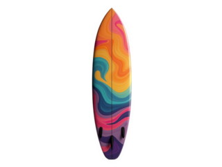 Colorful painted surfboard isolated over png transparent background