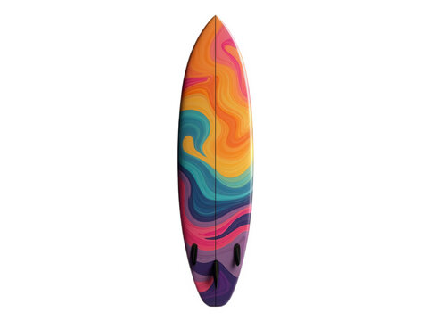 Colorful painted surfboard isolated over png transparent background